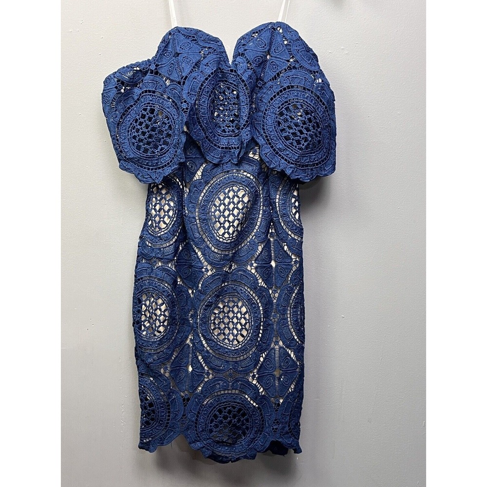 Lulus Dress Womens Small Blue Remarkable Lace Off-the-Shoulder Crochet D16806